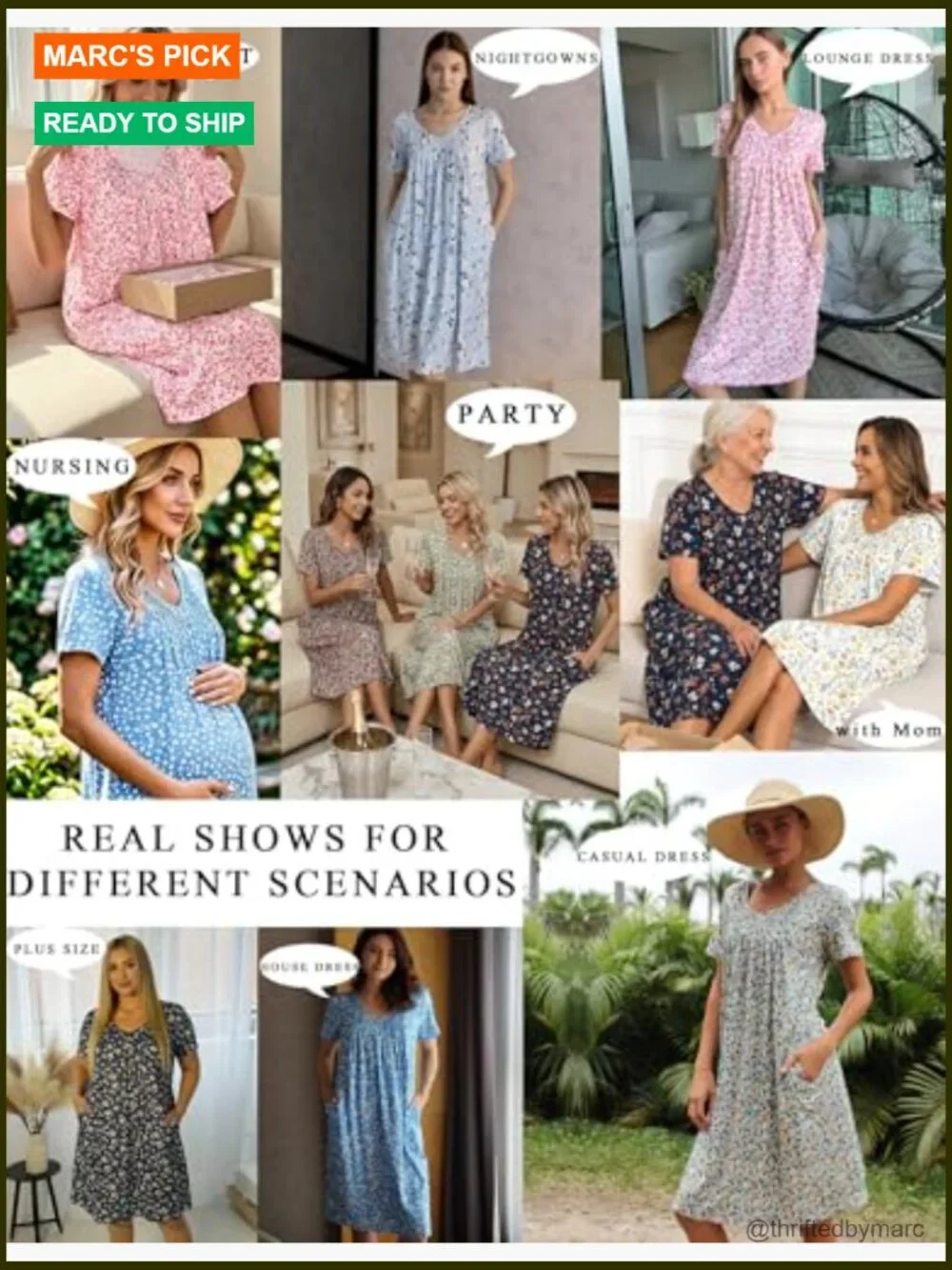 Loose Fit Nightgown with Pockets Short Sleeve Lounge Dress Pleated Front Midi